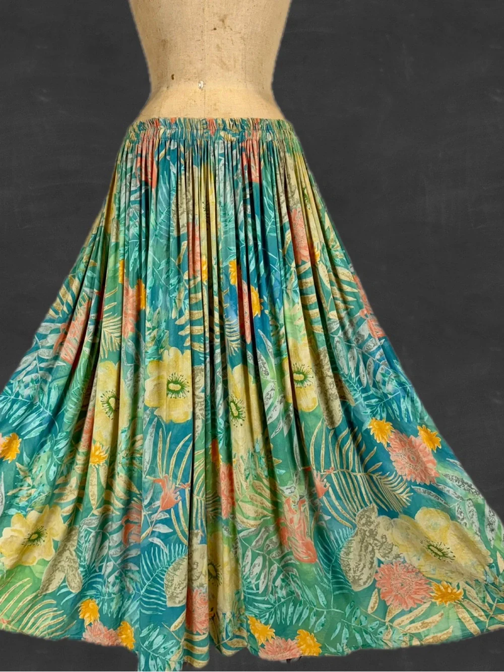 VINTAGE palm island floral skirt long maxi full elastic waist pastel tropical
